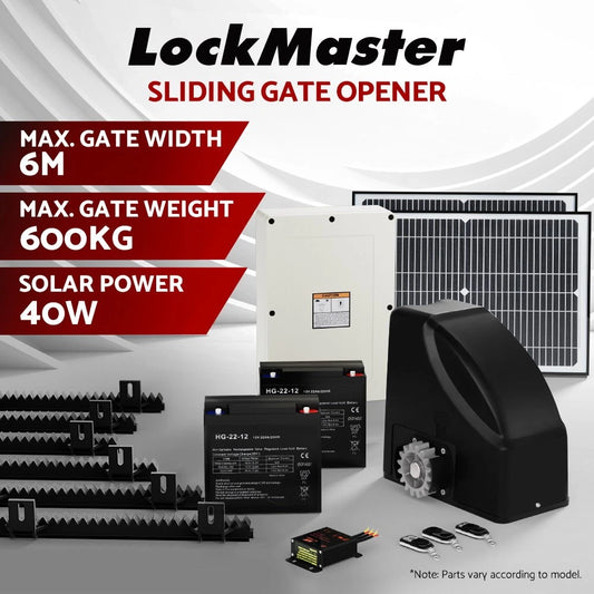 LockMaster Automatic Sliding Gate Opener Kit 40W Solar 6M 600KG