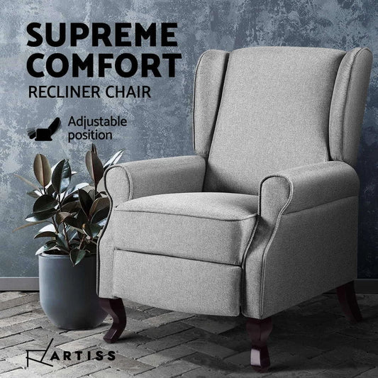 Artiss Recliner Chair Sofa Armchair Lounge Chairs Single Couch Fabric Grey