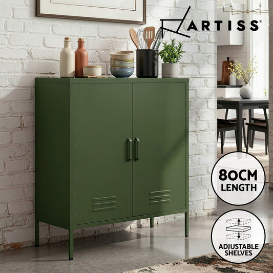 Artiss Buffet Sideboard Cupboard Cabinet Storage 2 Doors Locker Metal Green