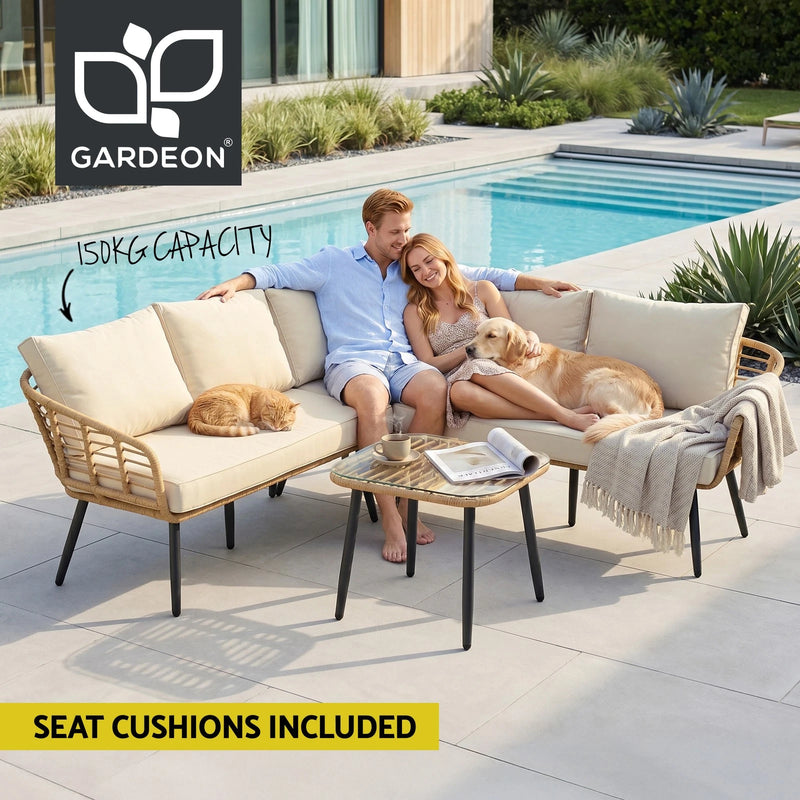 Gardeon 4-Piece Modular Outdoor Sofa Set with Cushions 5 Seater Rattan Furniture
