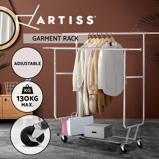 Artiss Clothes Rack Airer Double Rail Stand Metal Adjustable Hanger Portable