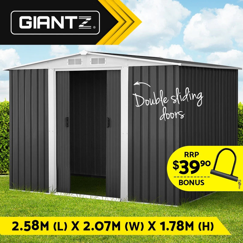 Giantz Garden Shed Sheds Outdoor Storage 2.58x2.07M Tool Workshop Metal Shelter