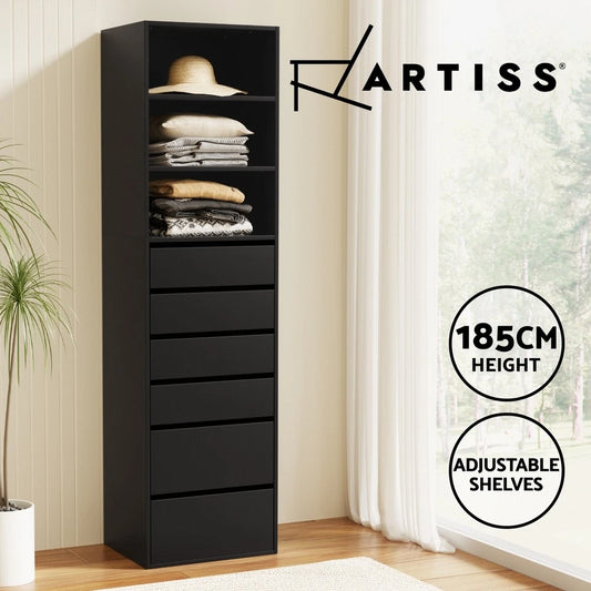 Artiss 6 Chest of Drawers Dresser Tallboy Storage Cabinet 3 Shelves Black