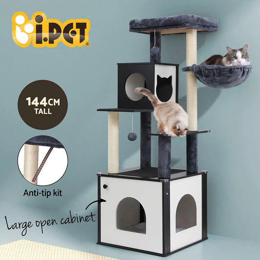 i.Pet Cat Tree Tower Scratching Post Scratcher 144cm Wood Bed Condo House