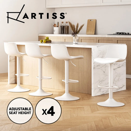 4x Artiss Bar Stools Kitchen Swivel Gas Lift Stool Leather Dining Chairs White
