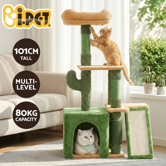 i.Pet Cat Tree Tower 101cm Scratching Post Furniture Scratcher House Green