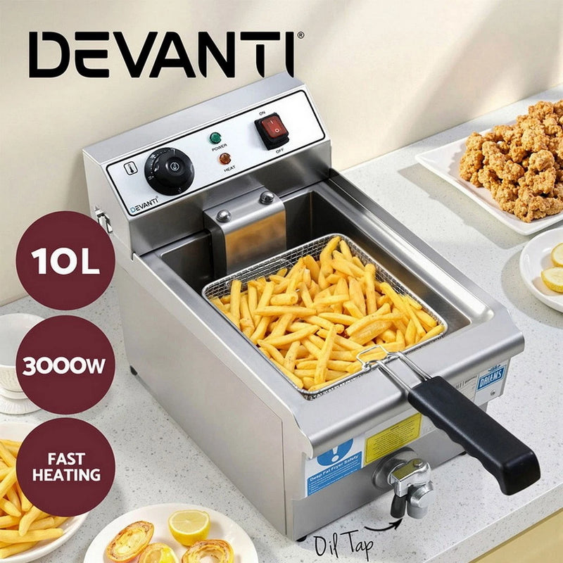 Devanti 10L Electric Deep Fryer Adjustable Temperature Control Fryer 3000W