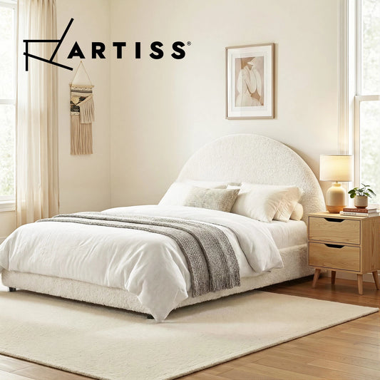 Artiss Gas Lift QUEEN Bed Frame Bedside Table Set Boucle Platform Bed Nightstand