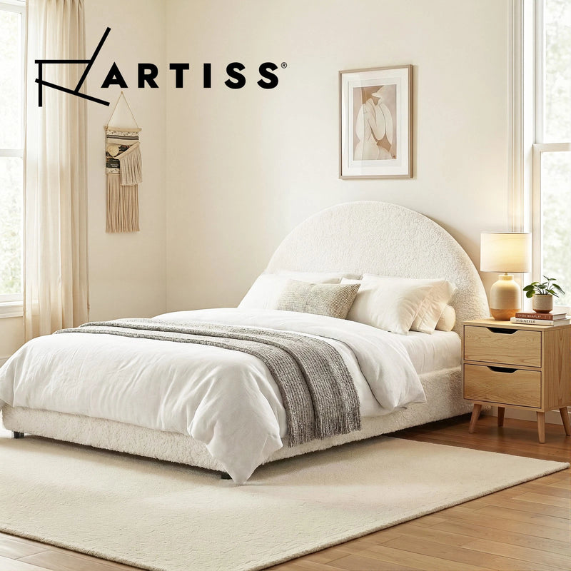 Artiss Gas Lift QUEEN Bed Frame Bedside Table Set Boucle Platform Bed Nightstand
