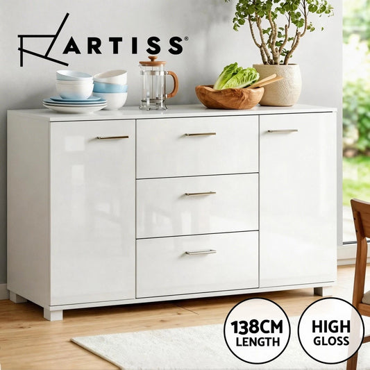 Artiss Buffet Sideboard Cupboard Cabinet High Gloss Pantry Storage Drawers White