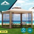 Instahut Gazebo Marquee 3m Outdoor Party Tent Camping Canopy Mesh Wall Brown