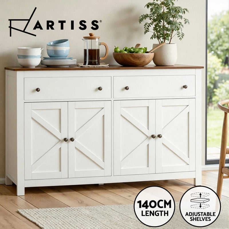 Artiss Buffet Sideboard Cupboard Storage Cabinet Kitchen 2 Drawers 140CM White