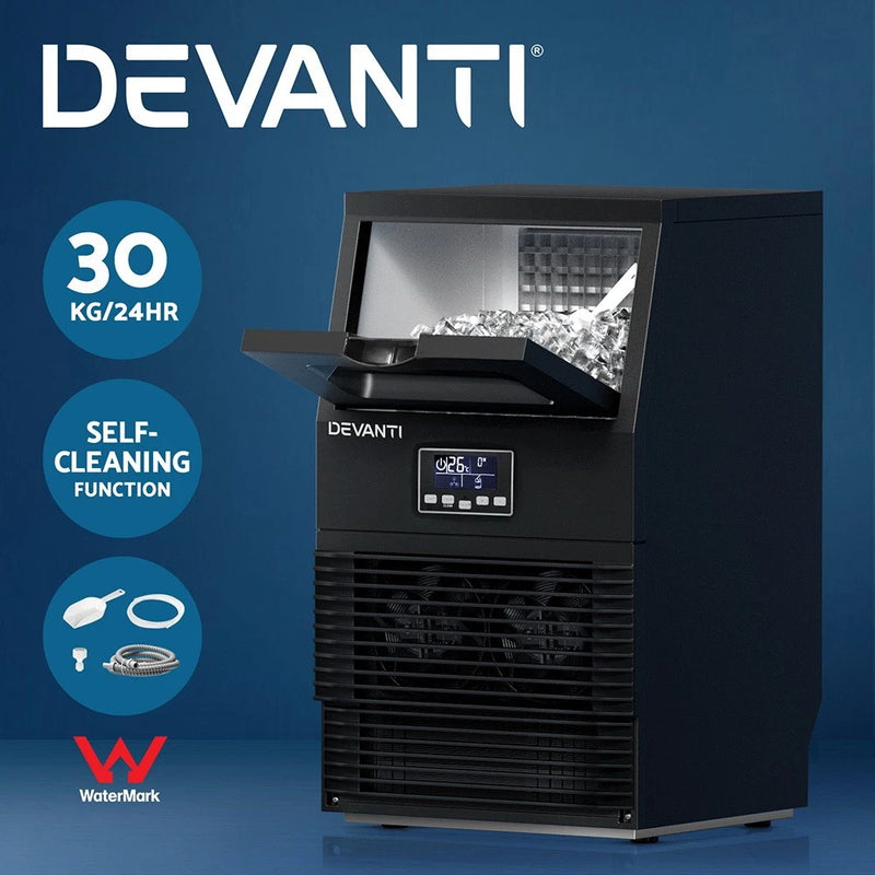 Devanti Commercial Ice Maker Machine 30kg Ice Cube Tray Bar Stainless Steel
