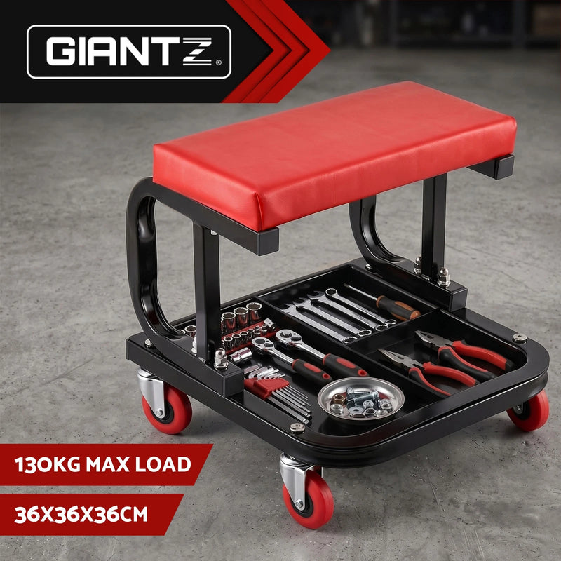 Giantz Creeper Seat Rolling Mechanic Stool with Tool Tray Heavy Duty 36x36cm