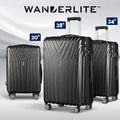 Wanderlite 3pc Luggage Trolley Set Suitcase Travel TSA Hard Case Carry On Black