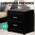 Artiss 2XBedside Table Drawers Side Table Storage Nightstand Leather Black CADEN