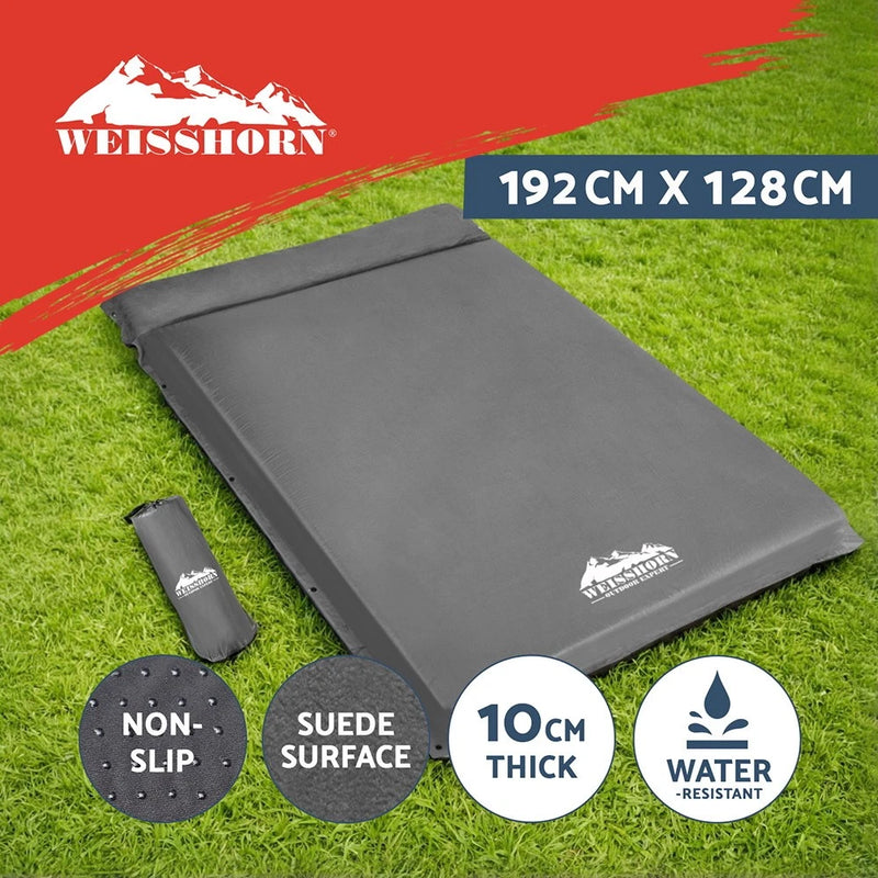 Weisshorn Self Inflating Mattress 10CM Camping Sleeping Mat Air Bed Double Grey