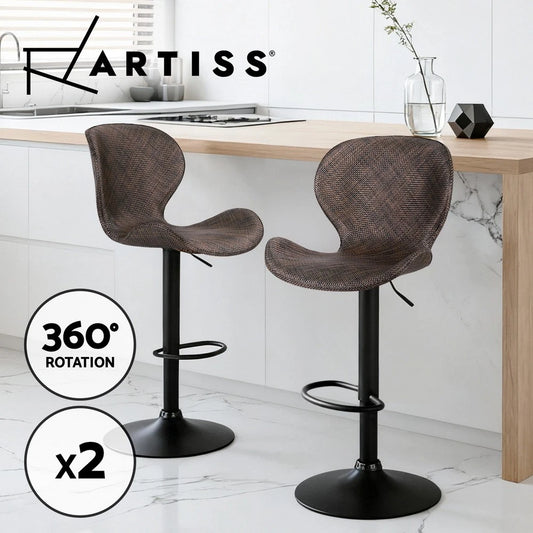 Artiss 2x Bar Stools Kitchen Swivel Gas Lift Counter Chair Wing PE Rattan Brown