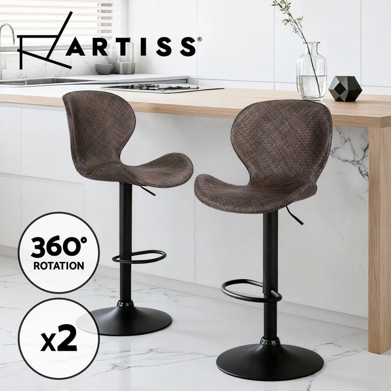 Artiss 2x Bar Stools Kitchen Swivel Gas Lift Counter Chair Wing PE Rattan Brown