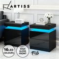 Artiss 2X Bedside Tables Drawer Side Table RGB LED Gloss Nightstand Black COLEY