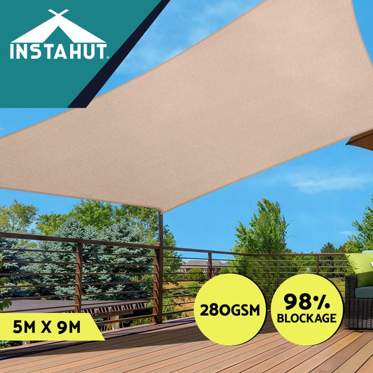 Instahut Sun Shade Sail Cloth 98% UV Block Outdoor Canopy Rectangle 5X9M Beige