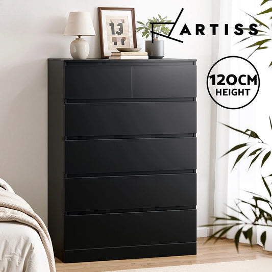 Artiss 6 Chest of Drawers Tallboy PEPE Black Storage Cabinet Dresser Bedroom