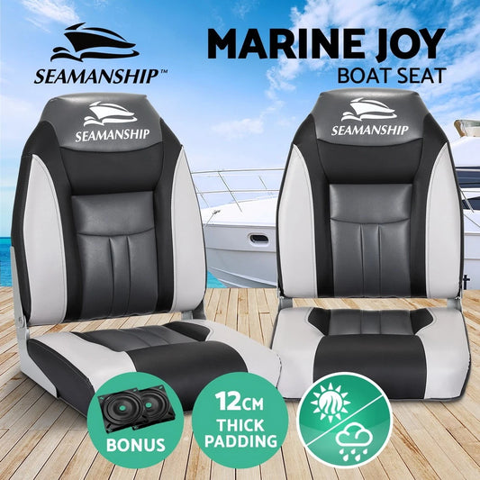 Seamanship 2X Folding Boat Seats Seat Marine Seating Set All Weather Swivels BK