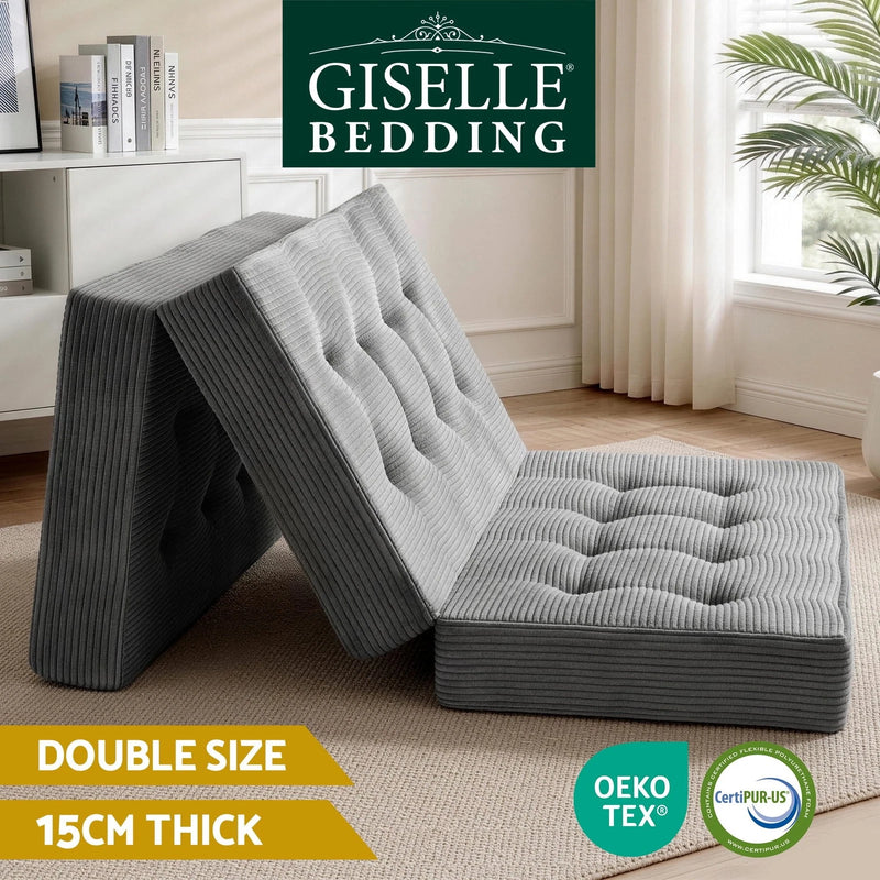 Giselle DOUBLE Folding Mattress 15cm Foldable Foam Portable Bed Camping Mat Grey