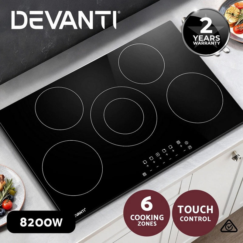 Devanti Ceramic Cooktop 90cm Electric Cook Top 5 Burner Stove Touch Control