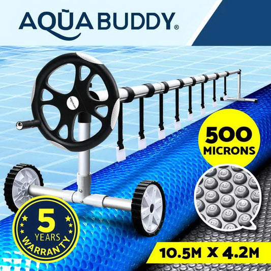 Aquabuddy Pool Cover 500 Micron Heat Solar Blanket 10.5x4.2m Silver 5.5m Roller