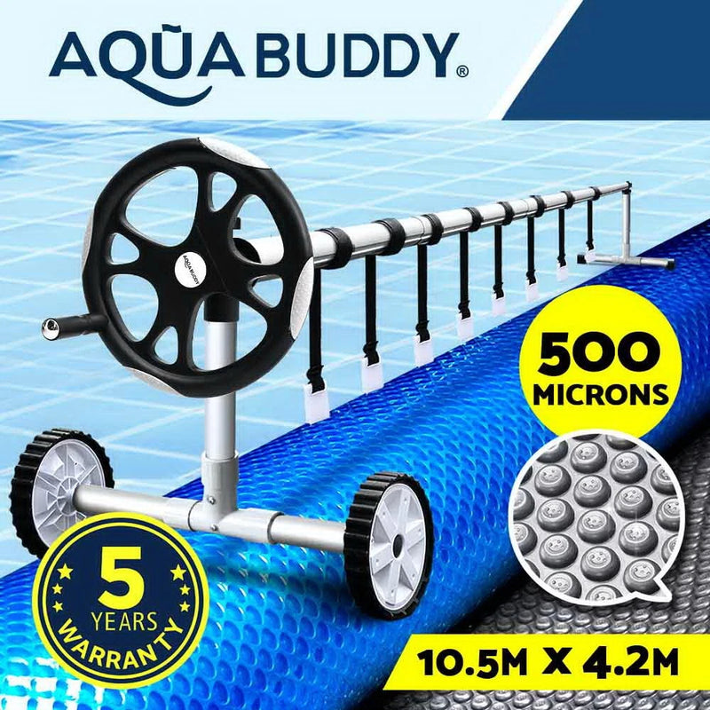 Aquabuddy Pool Cover 500 Micron Heat Solar Blanket 10.5x4.2m Silver 5.5m Roller