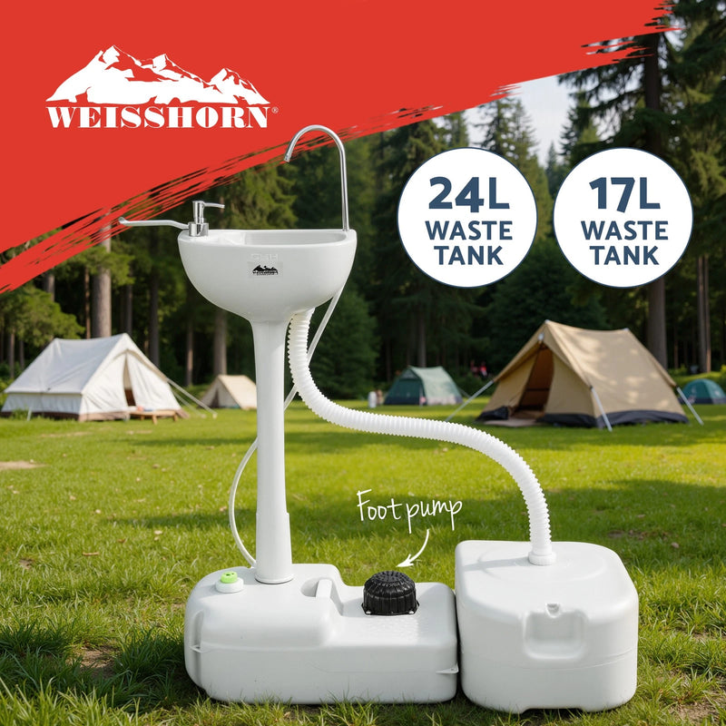 Weisshorn Camping Basin Portable Hand Wash Sink Stand Food 43L Water Capacity