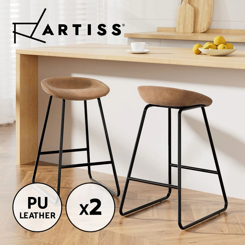 Artiss 2x Bar Stools Kitchen Dining Chairs Counter Stool PU Leather Metal Brown