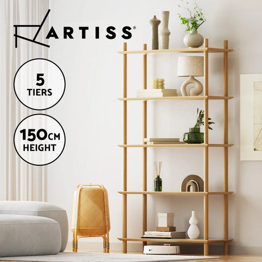 Artiss Bookshelf 5 Tiers Bookcase Display Shelves Wooden Storage Stand Rack Pine