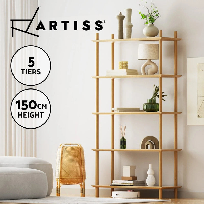 Artiss Bookshelf 5 Tiers Bookcase Display Shelves Wooden Storage Stand Rack Pine