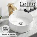 Cefito Bathroom Basin Vanity Sink Vessel Ceramic White Round Countertop 36cm